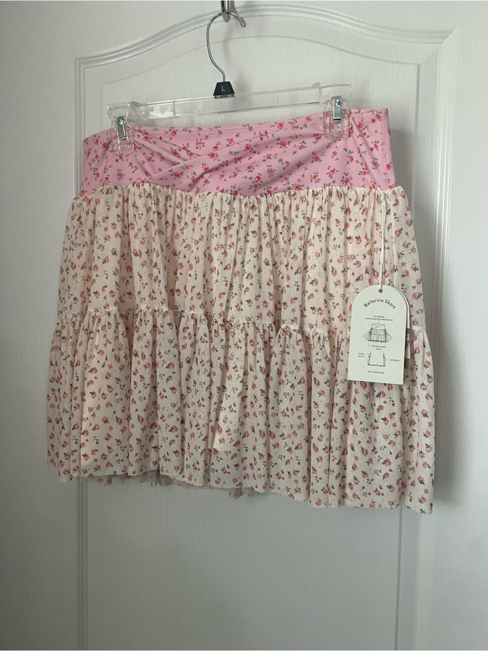 Tiered Floral Mini Skirt with Pink Waistband